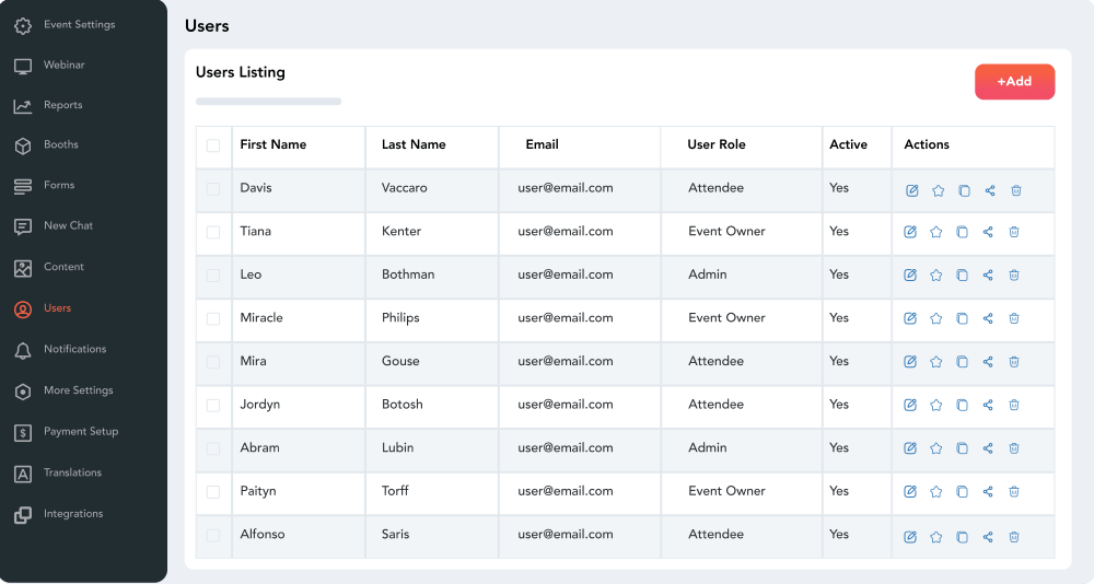 vFairs Users dashboard