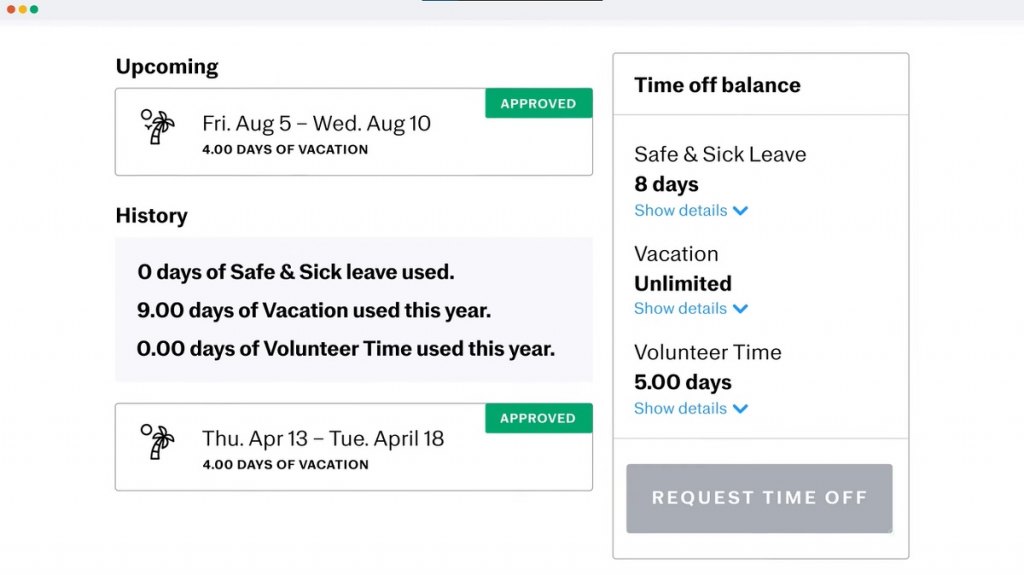 Justworks PTO management dashboard