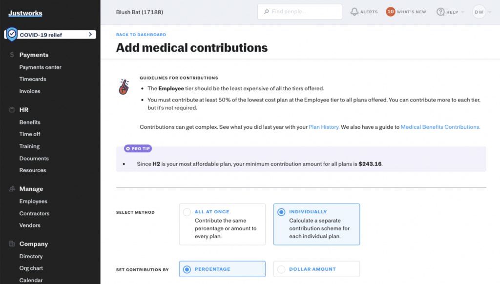Justworks medical contributions