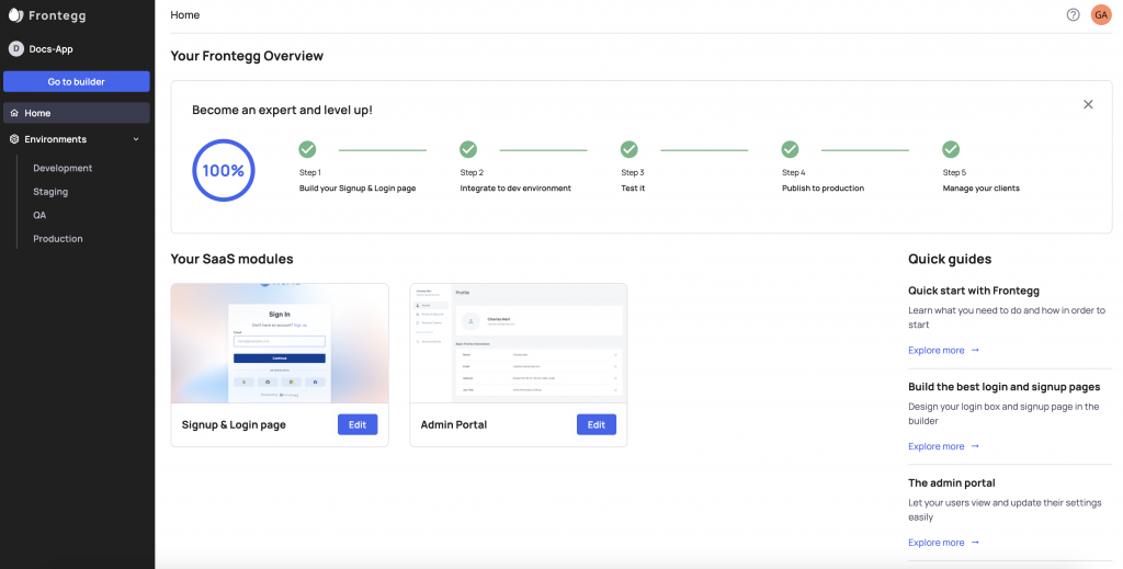 Frontegg dashboard