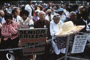 African-American seniors protest high taxes unemployment